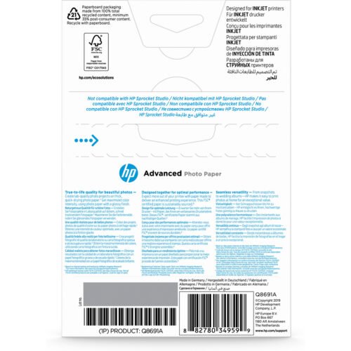 HP Advanced Photo Paper, Glossy, 250 g/m2, 10 x 15 cm (101 x 152 mm), 25 sheets - Image 2