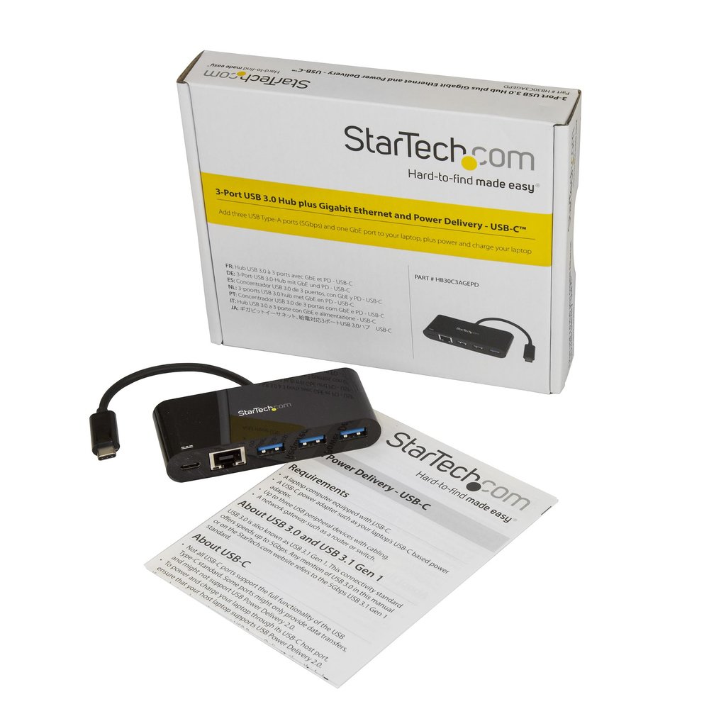 StarTech.com 3 Port USB-C Hub with Gigabit Ethernet & 60W Power Delivery Passthrough Laptop Charging - USB-C to 3x USB-A (USB 3 - Image 5