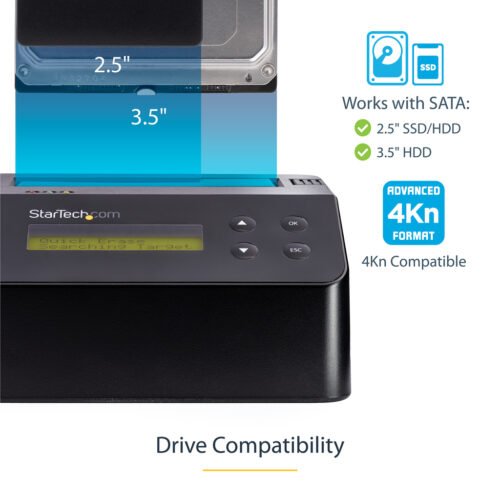 StarTech.com Single Bay Hard Drive Eraser, Standalone HDD/SSD Sanitizer, 4Kn, USB 3.0 to SATA III (6 Gbps), 9 Erase Modes, LCD - Image 9