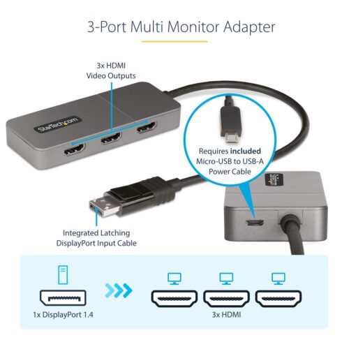 StarTech.com 3-Port MST Hub - DisplayPort to 3x HDMI, Triple 4K 60Hz Monitors, DP 1.4 Multi-Monitor Video Adapter, 1ft (30cm) B - Image 6