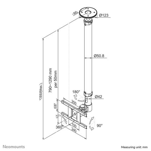 Neomounts FPMA-C100SILVER Monitor/TV mount ceiling 10-30" - h 79-129 cm - Image 2