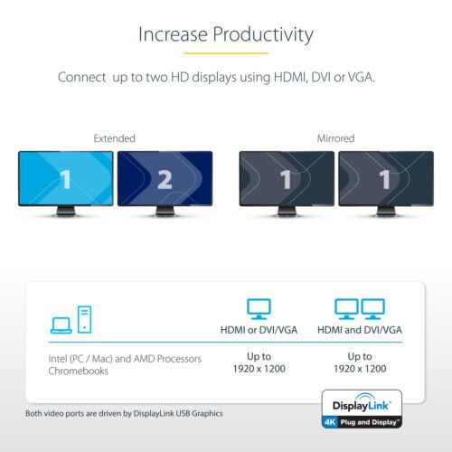 StarTech.com Dual Monitor USB 3.0 Docking Station with HDMI - DVI - 6 x USB Ports~Dual Monitor USB 3.0 Laptop Docking Station w - Image 19