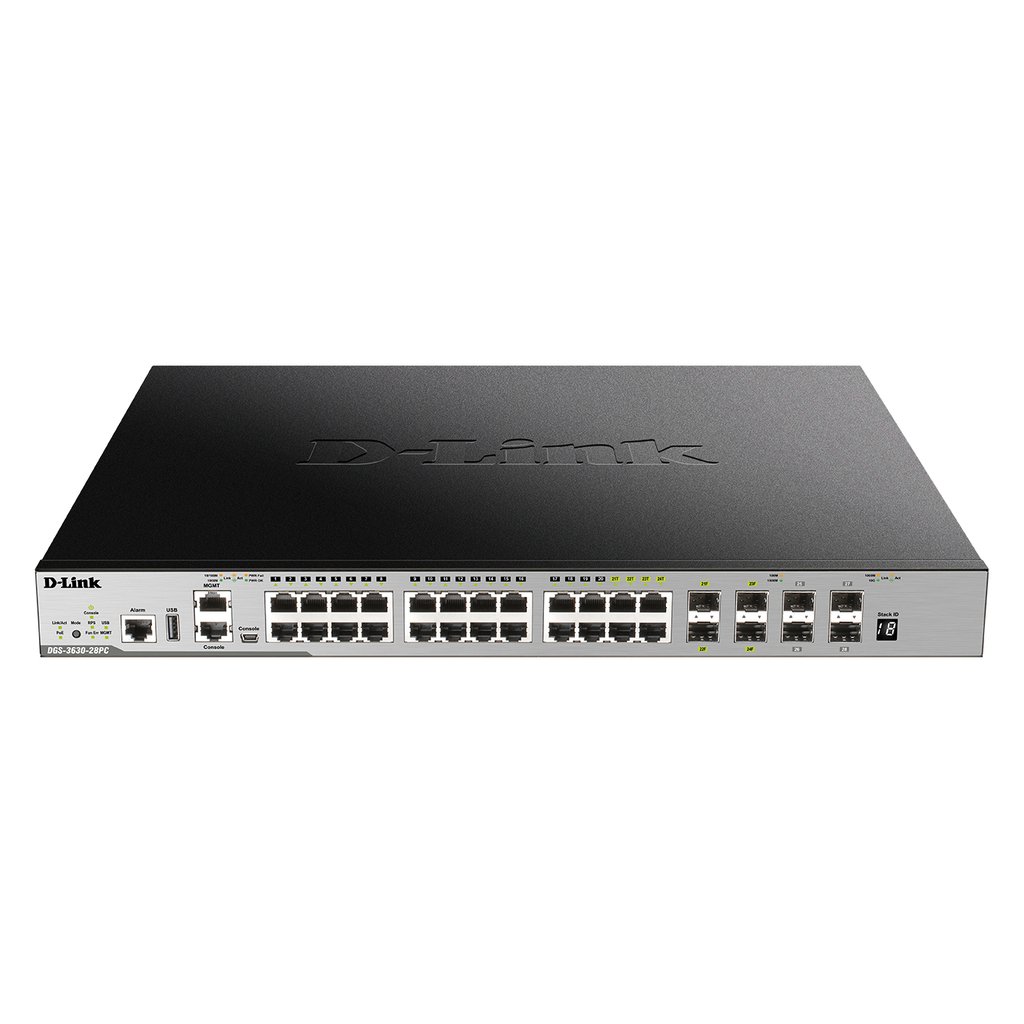 D-Link 24 Port PoE L3 Stackable Managed Gigabit Switch including 4 x 1000BaseT/SFP & 4 x 10GE SFP+ - Image 2