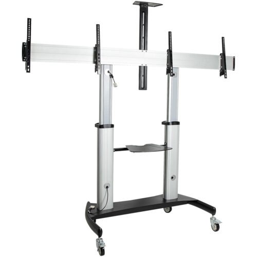 StarTech.com Dual TV Cart for 37-60in VESA TVs up to 110lb/50kg each - Height Adjustable TV Mount, Mobile Display Cart w/ Equip - Image 10