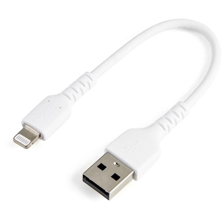 StarTech.com 6 inch (15cm) Durable White USB-A to Lightning Cable - Heavy Duty Rugged Aramid Fiber USB Type A to Lightning Char