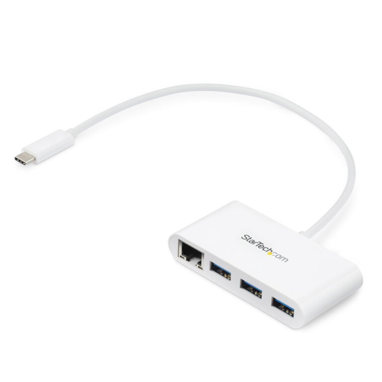StarTech.com 3-Port USB-C Hub with Gigabit Ethernet - USB-C to 3x USB-A - USB 3.0 Hub - White~3-Port USB-C Hub with Gigabit Eth
