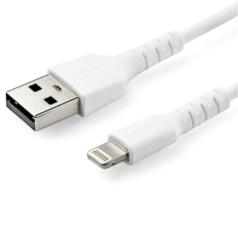 StarTech.com 6 foot (2m) Durable White USB-A to Lightning Cable - Heavy Duty Rugged Aramid Fiber USB Type A to Lightning Charge