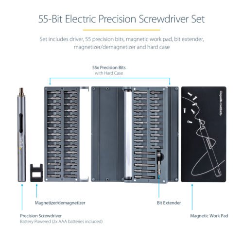 StarTech.com 55-Bit Electric Precision Screwdriver Set - Portable Cordless Battery Powered Bit Driver Kit for Electronic, Lapto - Image 15