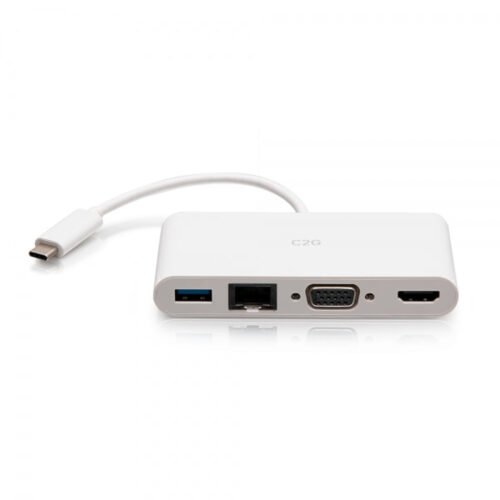 C2G USB-C® to HDMI®, VGA, USB-A, and RJ45 Multiport Adapter - 4K 30Hz - White - Image 3