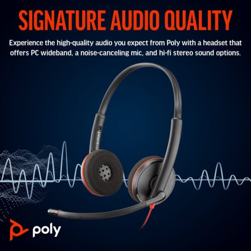 POLY Blackwire 3220 Stereo USB-C Black Headset +USB-C/A Adapter (Bulk) - Image 4
