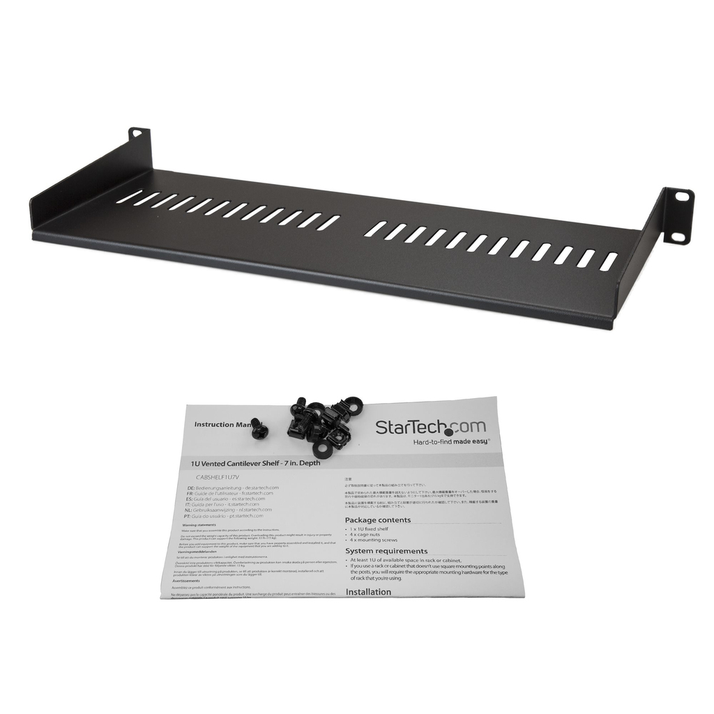 StarTech.com 1U Server Rack Shelf - Universal Vented Rack Mount Cantilever Tray for 19" Network Equipment Rack & Cabinet - Heav - Image 4