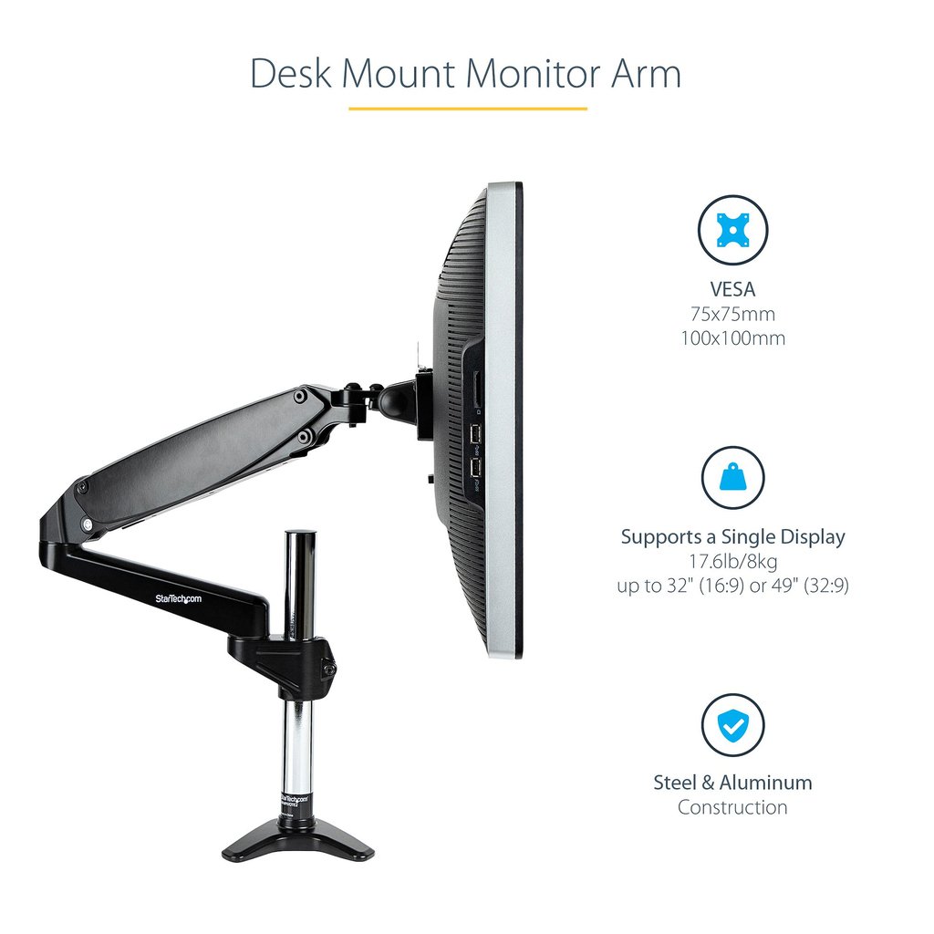 StarTech.com Desk Mount Monitor Arm for Single VESA Display up to 32" or 49" Ultrawide 8kg/17.6lb - Full Motion Articulating & - Image 4