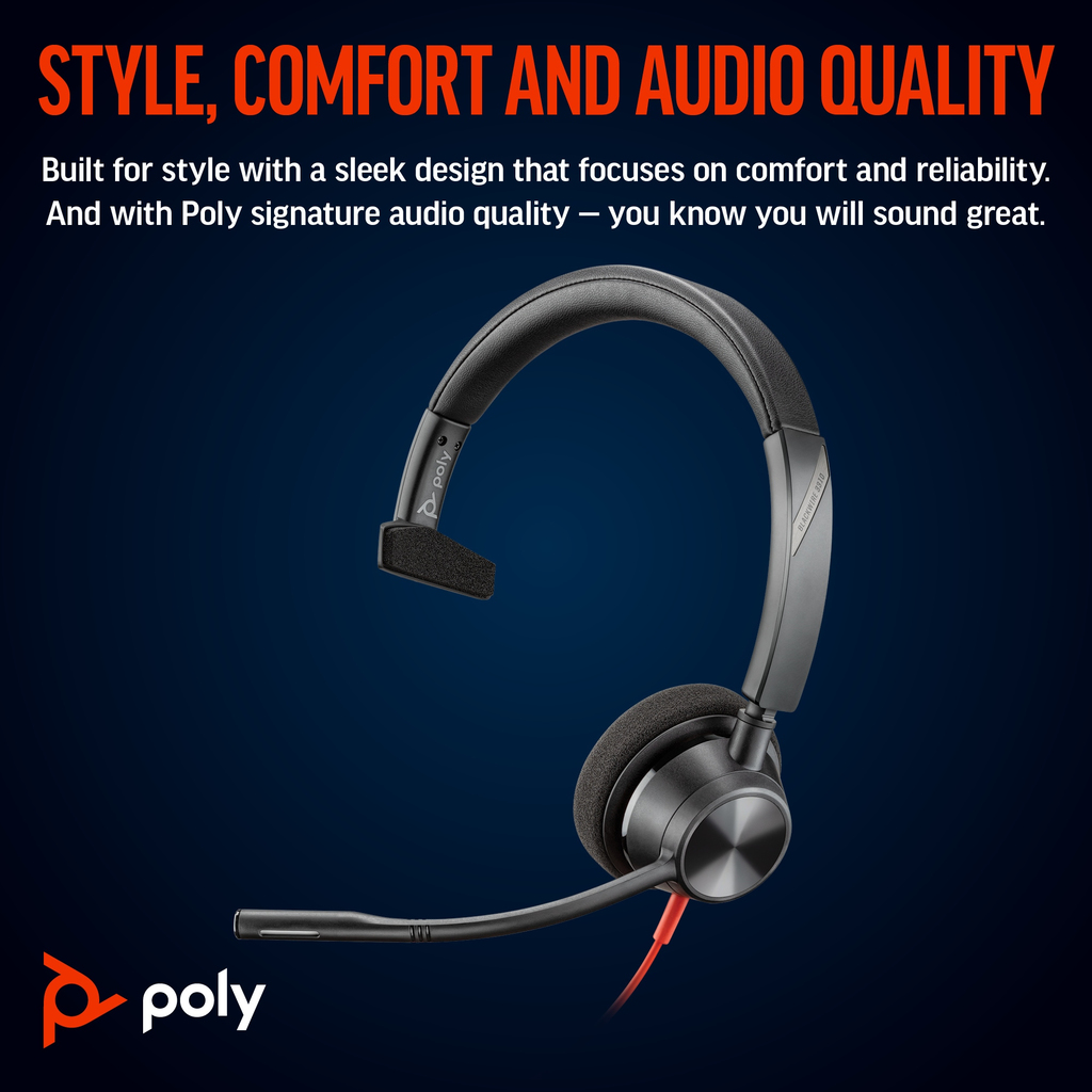 POLY Blackwire 3310 Monaural USB-C Headset +USB-C/A Adapter - Image 5