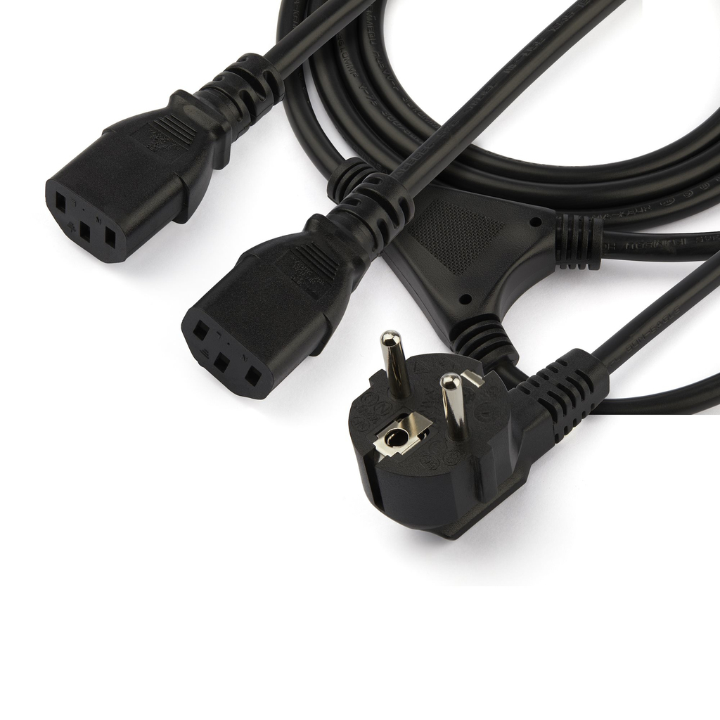 StarTech.com 2m (6ft) Computer Power Y Cord, 18AWG, EU Schuko to 2x C13, 10A 250V, Black Replacement AC Power Cord, Printer Pow - Image 2
