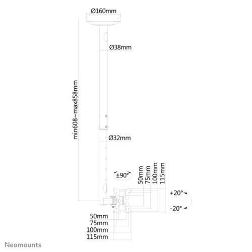 Neomounts FPMA-C050SILVER Monitor/TV mount ceiling 10-30" - h 60-85 cm - Image 2