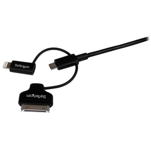 StarTech.com 1 m (3 ft.) 3 in 1 Charging Cable - Multi USB to Lightning or 30-pin Dock or Micro-USB for iPhone / iPad / iPod / - Image 2