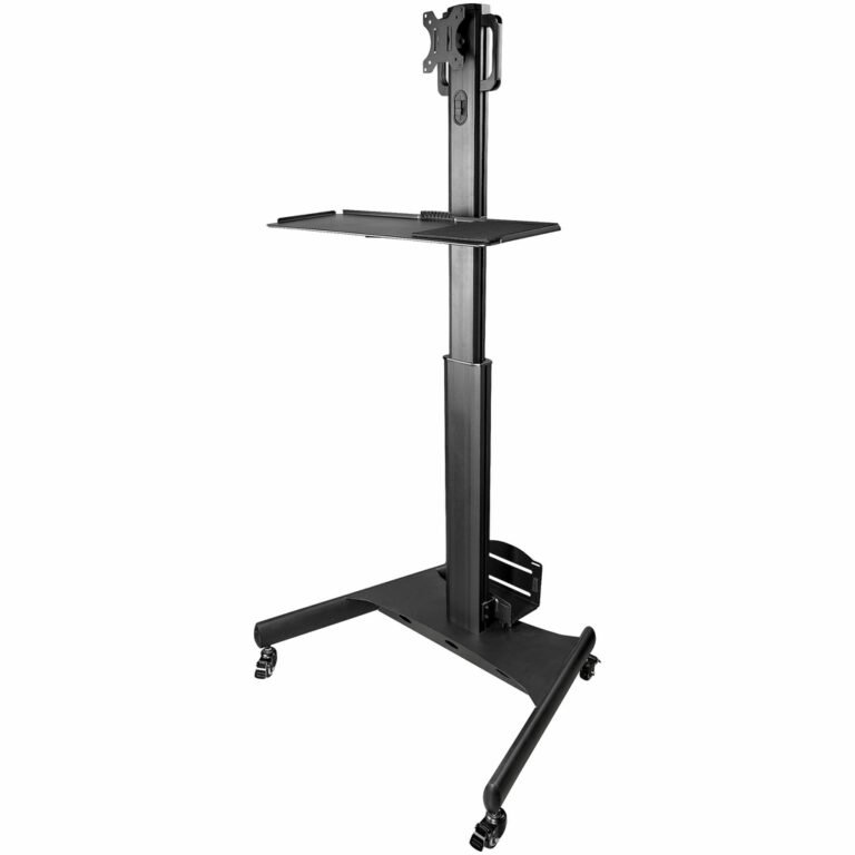 StarTech.com Mobile Workstation Cart with Monitor Mount, CPU/PC Holder, Keyboard Tray - Ergonomic Height Adjustable Desktop Com