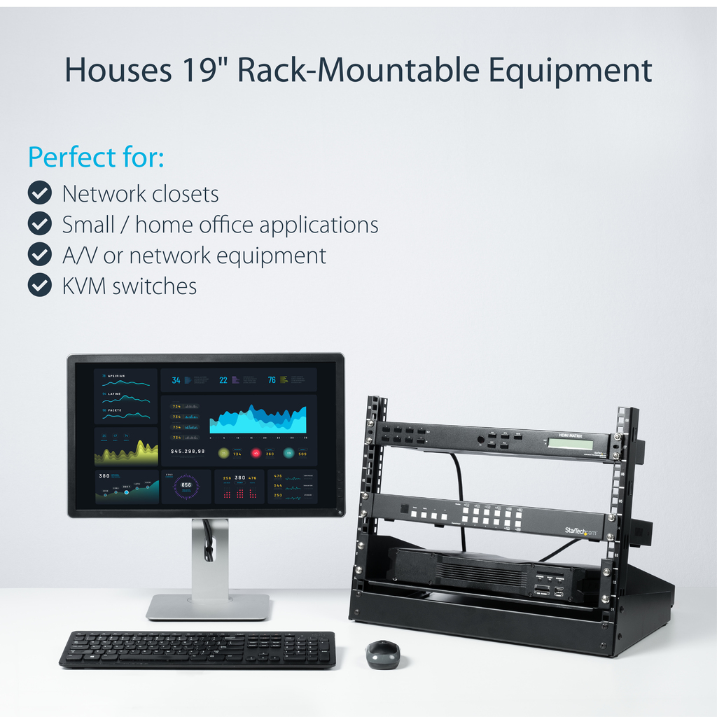 StarTech.com 2-Post 8U Desktop Server Rack, Small Open Frame 19in Computer Rack, Compact Network Rack for AV / Studio / Data / - Image 11