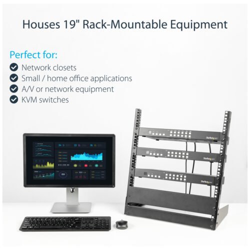 StarTech.com 2-Post 12U Desktop Server Rack, Small Open Frame 19in Computer Rack, Compact Network Rack for AV / Studio / Data / - Image 3