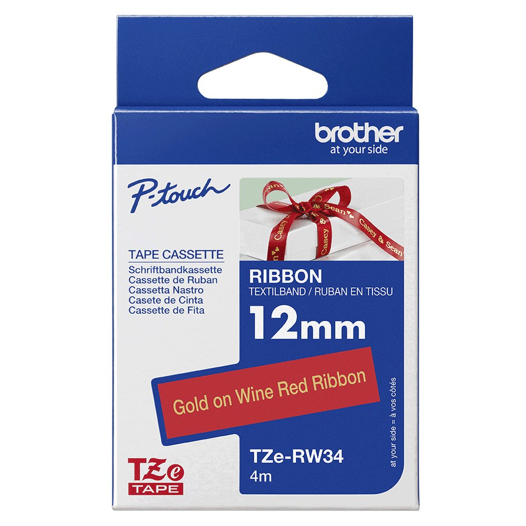 Brother TZE-RW34 label-making tape Gold on red - Image 3