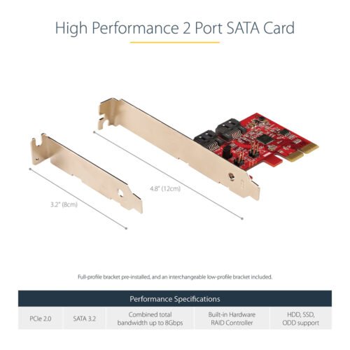 StarTech.com SATA PCIe Card - 2 Port PCIe SATA Expansion Card - 6Gbps - Full/Low Profile - PCI Express to SATA Adapter/Controll - Image 14