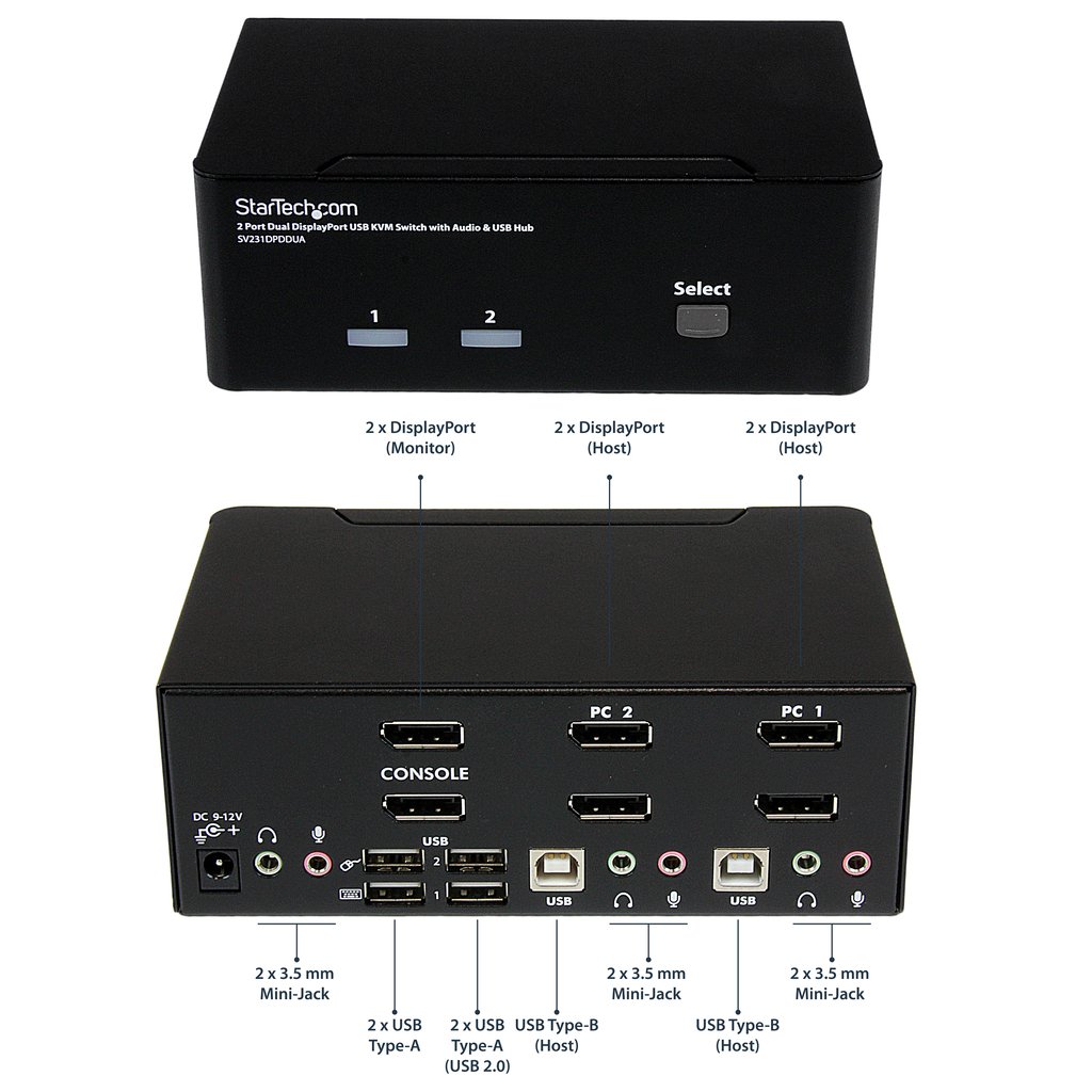 StarTech.com 2 Port Dual DisplayPort USB KVM Switch with Audio & USB 2.0 Hub - Image 10