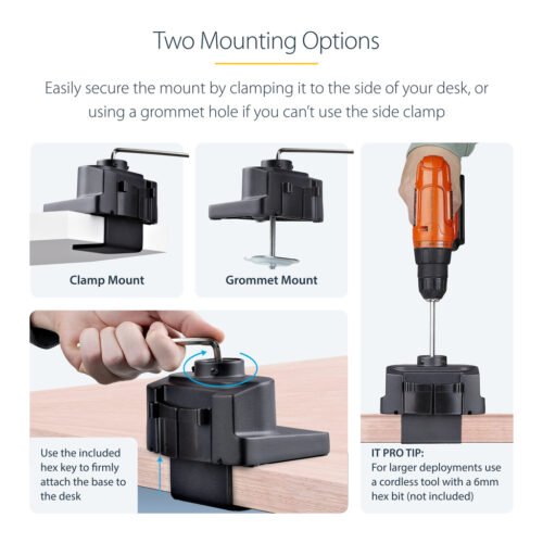 StarTech.com Triple Monitor Desk Mount For Up To Three 27in Screens, VESA 75x75/100x100, Tool-Less Arm Adjustments, C-Clamp/Gro - Image 7