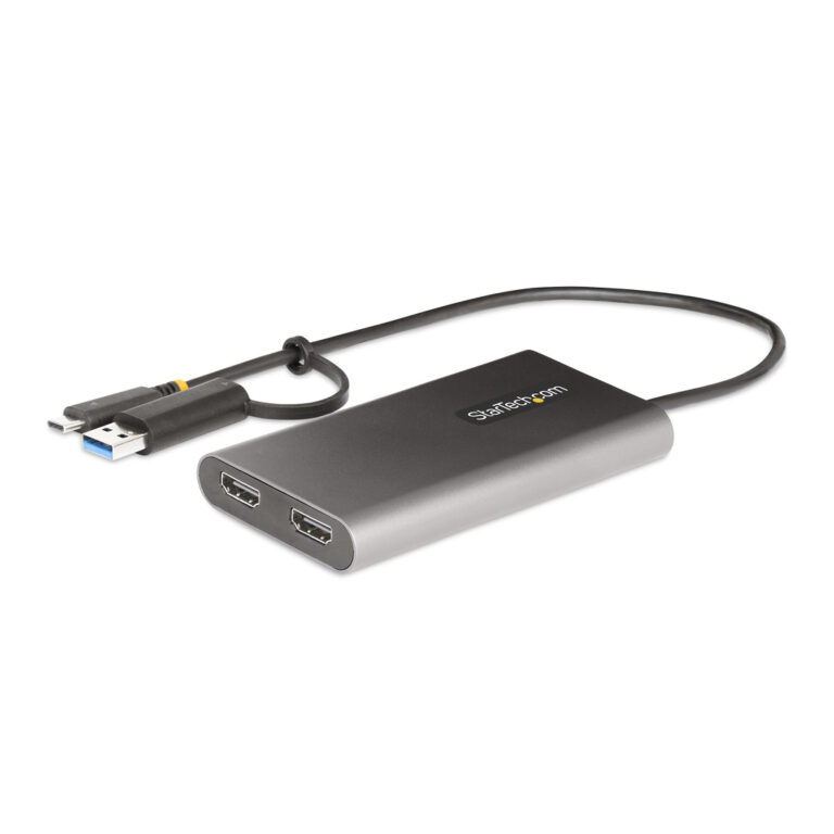 StarTech.com USB-C to Dual-HDMI Adapter - USB-C or A to 2x HDMI - 4K 60Hz - 100W Power Delivery Pass-Through - 1ft (30cm) Built