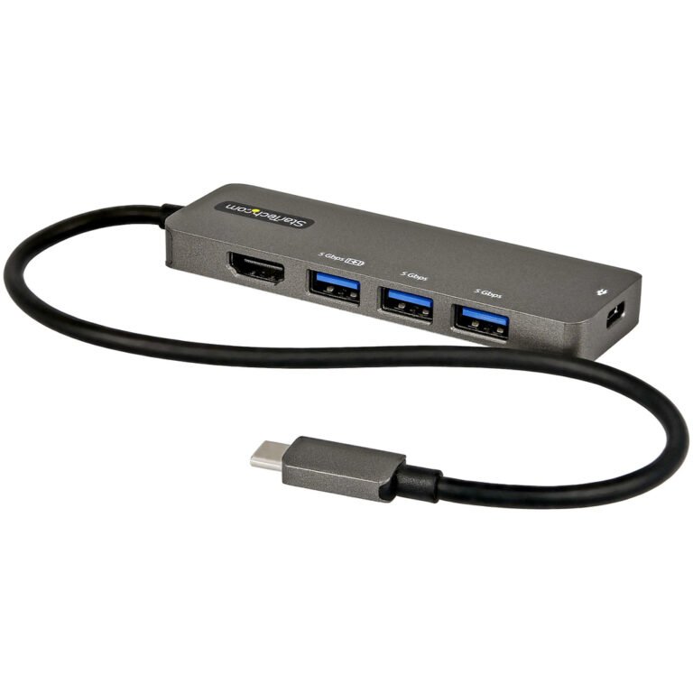 StarTech.com USB C Multiport Adapter - USB-C to HDMI 2.0b 4K 60Hz (HDR10), 100W Power Delivery Pass-Through, 4-Port USB 3.0 Hub