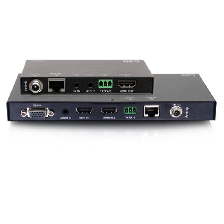 C2G Dual 4K HDMI® HDBaseT + VGA, 3.5mm, and RS232 over Cat Switching Extender Box Transmitter to Ultra-Slim Box Receiver -