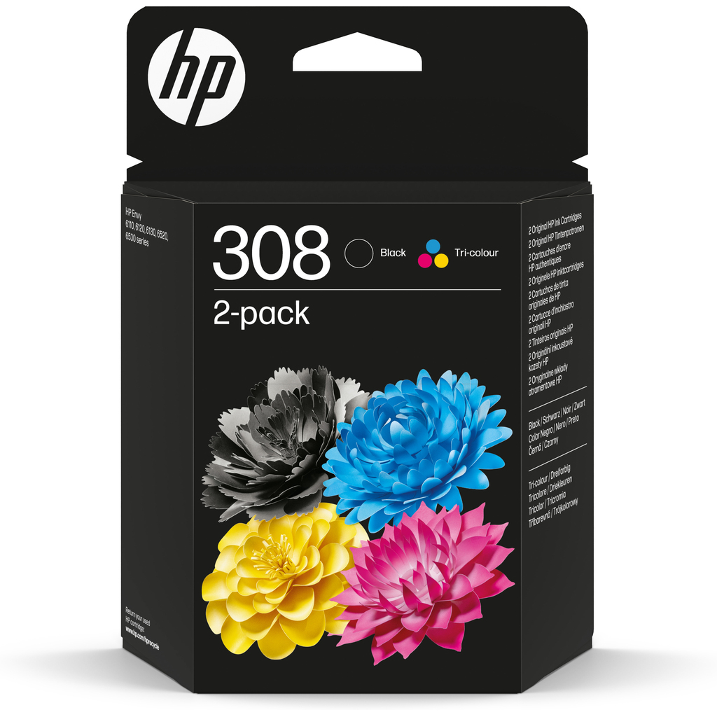 HP 308 2-Pack Black/Tri-color Original Ink Cartridge Combo
