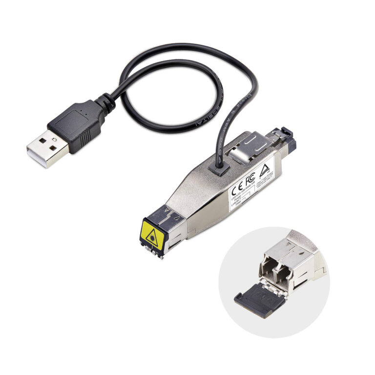 StarTech.com Gigabit Fiber to RJ45 Ethernet Media Converter Dongle, Optical Singlemode 10km/Multimode 800m, USB Powered, Compac