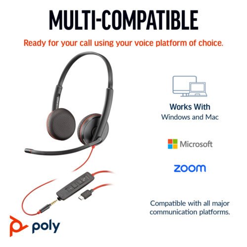 POLY Blackwire 3225 Stereo USB-C Headset +3.5mm Plug +USB-C/A Adapter - Image 8