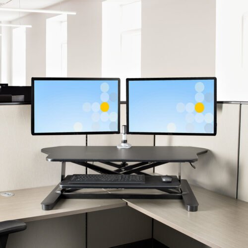StarTech.com Corner Sit Stand Desk Converter with Keyboard Tray - Large Surface (35" x 21") - Height Adjustable Ergonomic Deskt - Image 10
