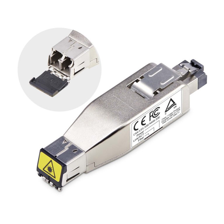 StarTech.com Gigabit Fiber to RJ45 Ethernet Media Converter Dongle, Optical Singlemode 10km/Multimode 800m, PoE Powered, Compac