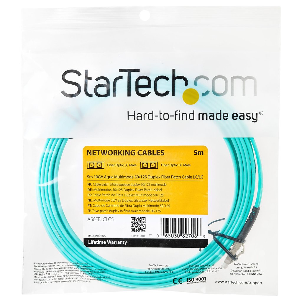 StarTech.com 5m (16.4ft) LC/UPC to LC/UPC OM3 Multimode Fiber Optic Cable, Full Duplex 50/125µm Zipcord Fiber Cable, 100G, Low - Image 4