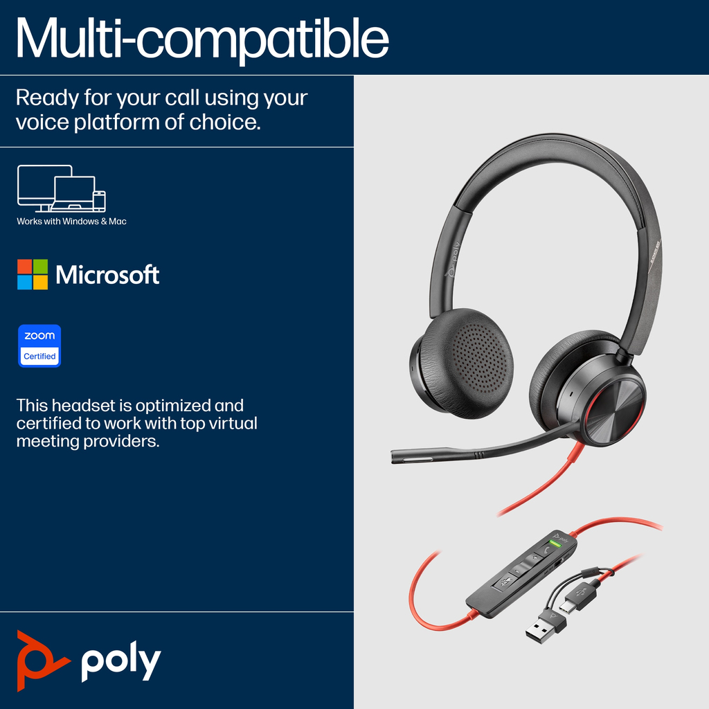POLY Blackwire 8225 Stereo USB-C Headset +USB-C/A Adapter - Image 3