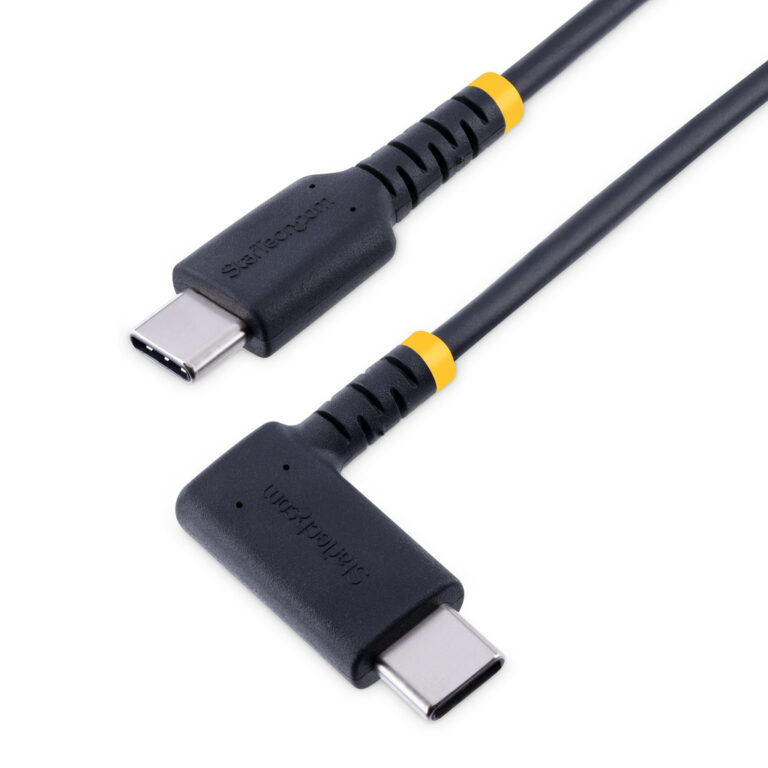 StarTech.com 3ft (1m) USB C Charging Cable Right Angle - 60W PD 3A - Heavy Duty Fast Charge USB-C Cable - Black USB 2.0 Type-C