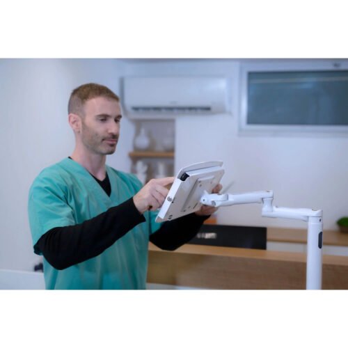 Compulocks iPad 10.9" 10th Gen Space Enclosure Medical Rolling Cart Extended White - Image 6