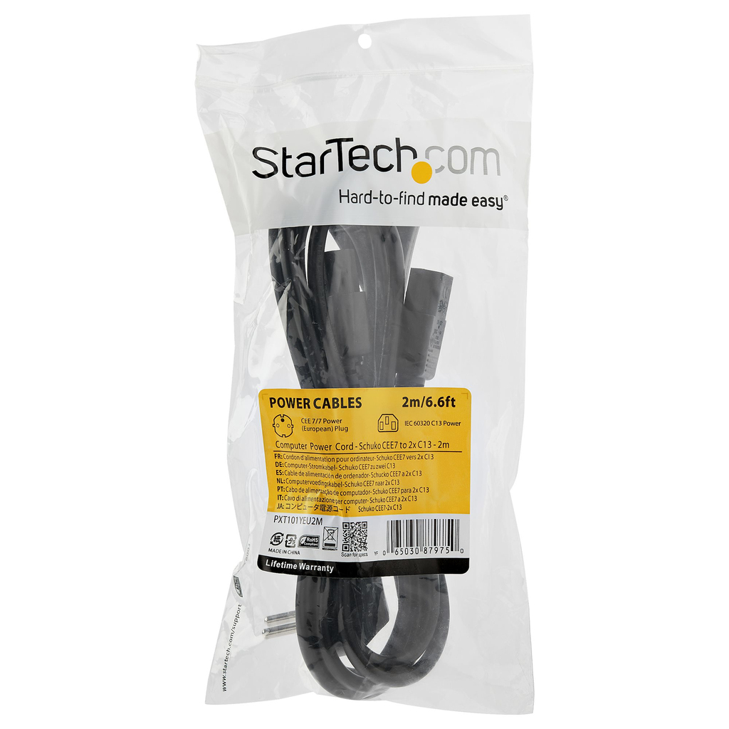 StarTech.com 2m (6ft) Computer Power Y Cord, 18AWG, EU Schuko to 2x C13, 10A 250V, Black Replacement AC Power Cord, Printer Pow - Image 4