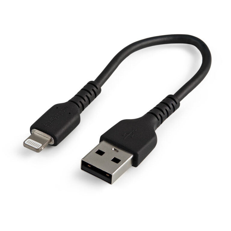 StarTech.com 6 inch (15cm) Durable Black USB-A to Lightning Cable - Heavy Duty Rugged Aramid Fiber USB Type A to Lightning Char