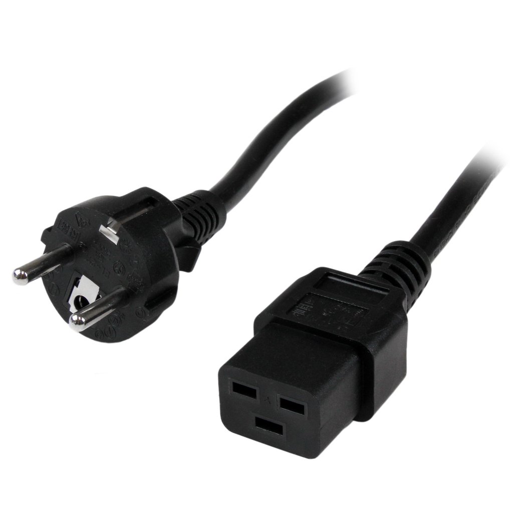 StarTech.com 2m (6ft) Computer Power Cord, 16AWG, EU Schuko to C19, 16A 250V, Black Replacement AC Power Cord, Printer Power Co