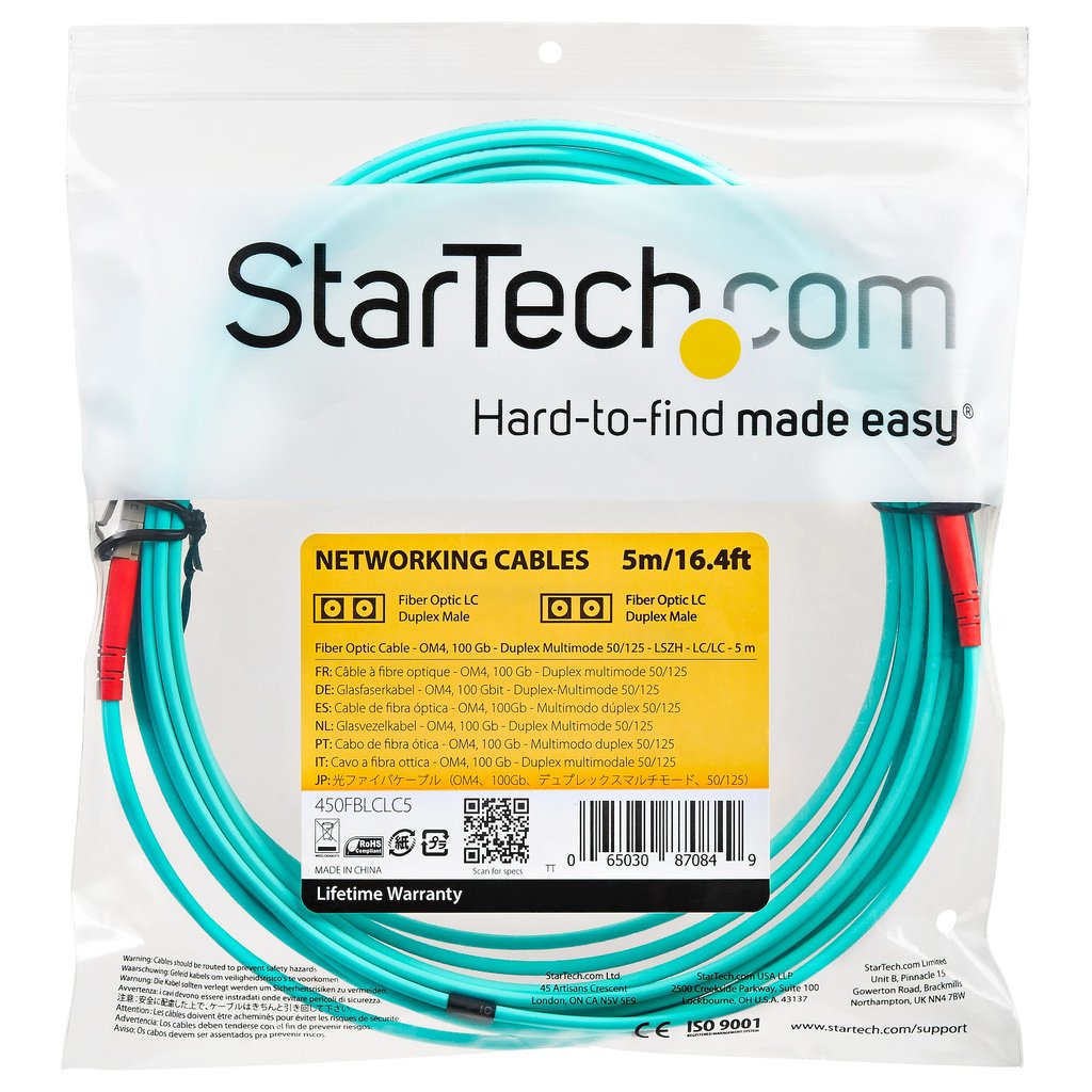 StarTech.com 5m (16.4ft) LC/UPC to LC/UPC OM4 Multimode Fiber Optic Cable, 50/125µm LOMMF/VCSEL Zipcord Fiber, 100G, Low Inser - Image 5