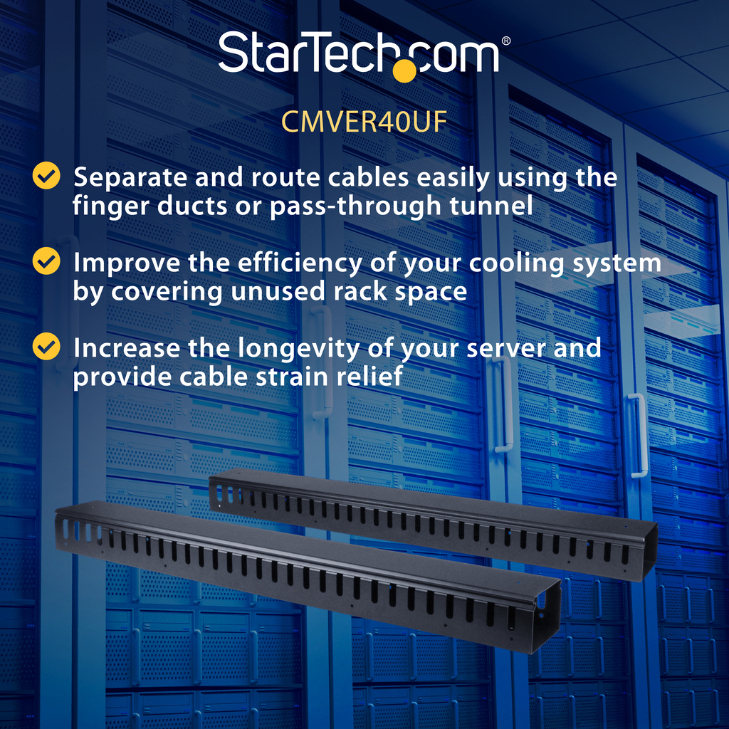 StarTech.com Vertical Cable Organizer with Finger Ducts - 0U - 6 ft. - Image 16