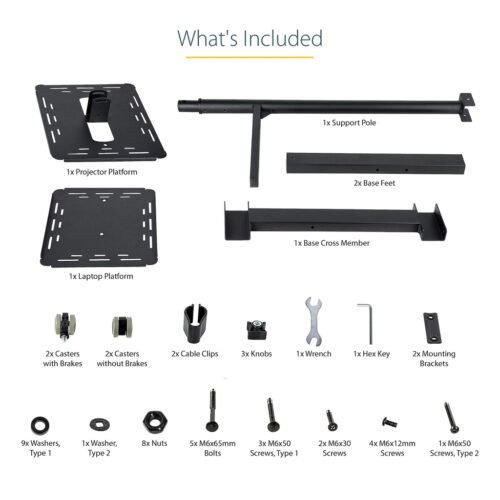 StarTech.com Mobile Projector and Laptop Stand/Cart - Heavy Duty Portable Projector Stand (2 Shelves, hold 22lb/10kg each) - He - Image 14