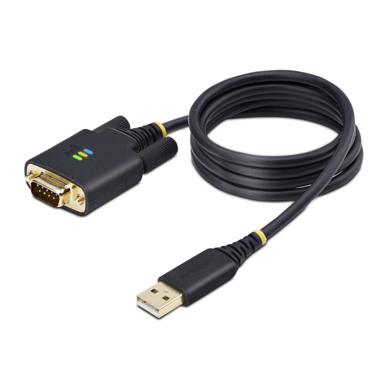 StarTech.com 3ft (1m) USB to Serial Adapter Cable, COM Retention, Interchangeable Screws/Nuts, USB-A to DB9 RS232, FTDI IC, ESD