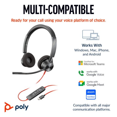 POLY Blackwire 3320 Stereo Microsoft Teams Certified USB-C Headset +USB-C/A Adapter - Image 7