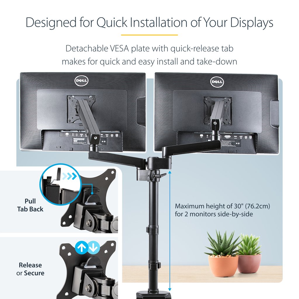 StarTech.com Desk Mount Dual Monitor Arm, Full Motion Monitor Mount for 2x VESA Displays up to 32" (17.6lb/8kg), Height Adjusta - Image 7
