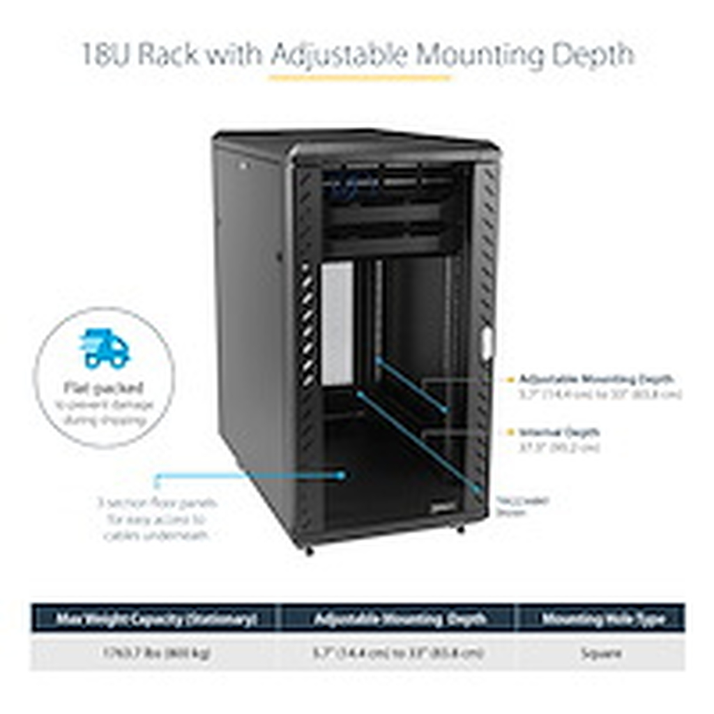 StarTech.com 4-Post 18U Server Rack Cabinet, Lockable 19" Data Rack Cabinet for Computer / AV / IT Equipment, Office / Home Net - Image 2