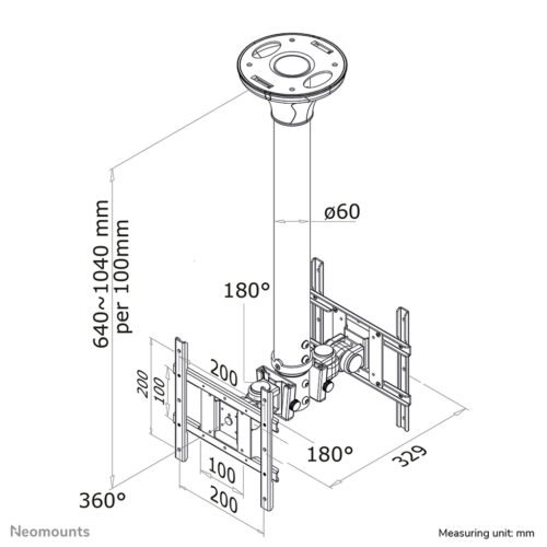 Neomounts FPMA-C200D Dual monitor/TV mount ceiling 10-40" - h 64-104 cm - Image 2